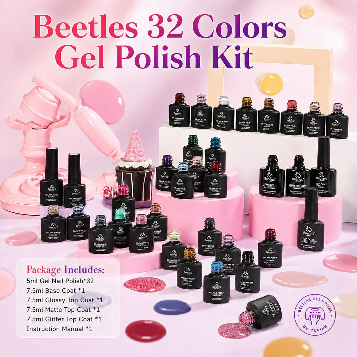 Beetles Gel Nail Polish Kit with U V Light - 80Pcs 55 Colors Gel Nail Kit