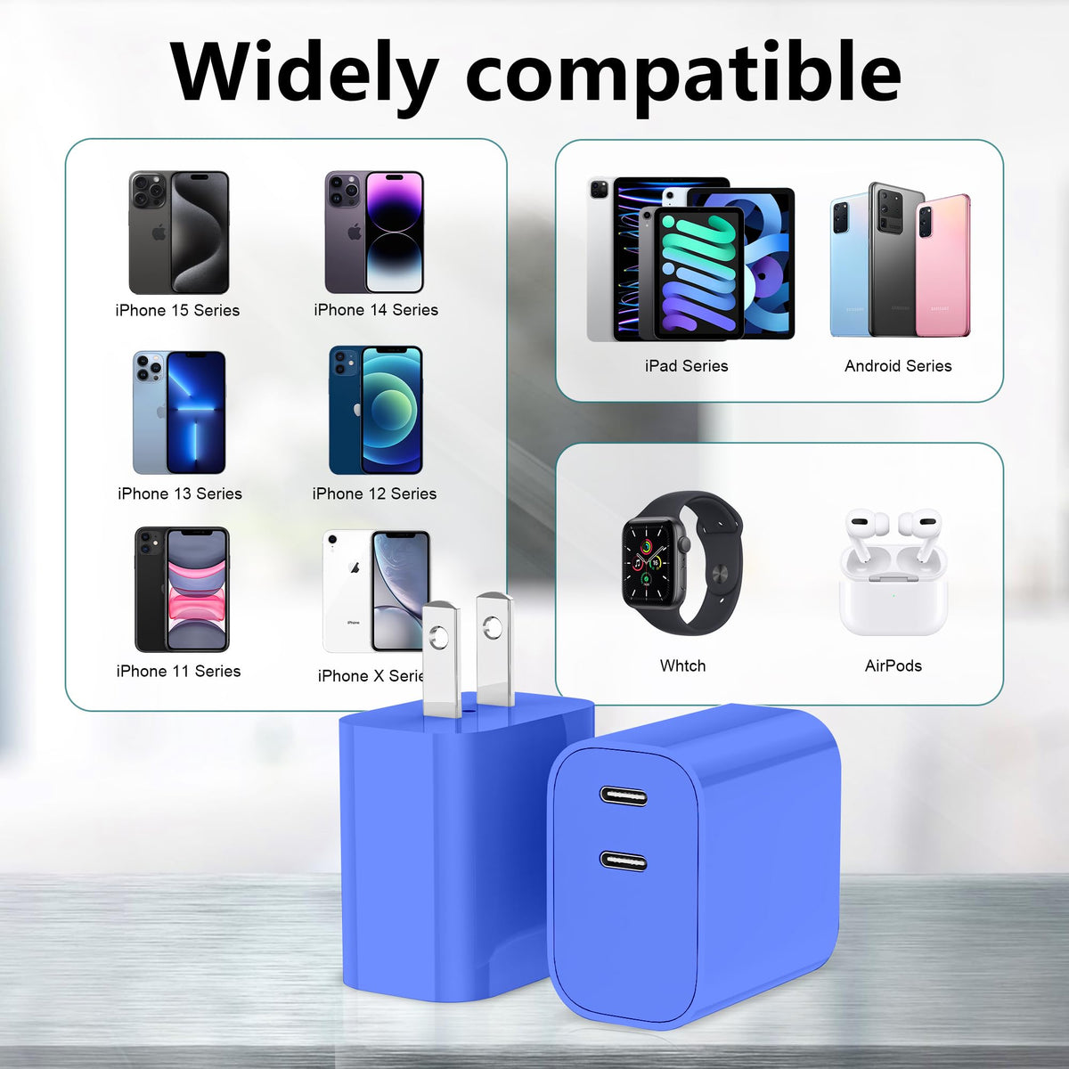 USB C Charger Block 3 Pack, Dual Port 20W Fast Wall Plug