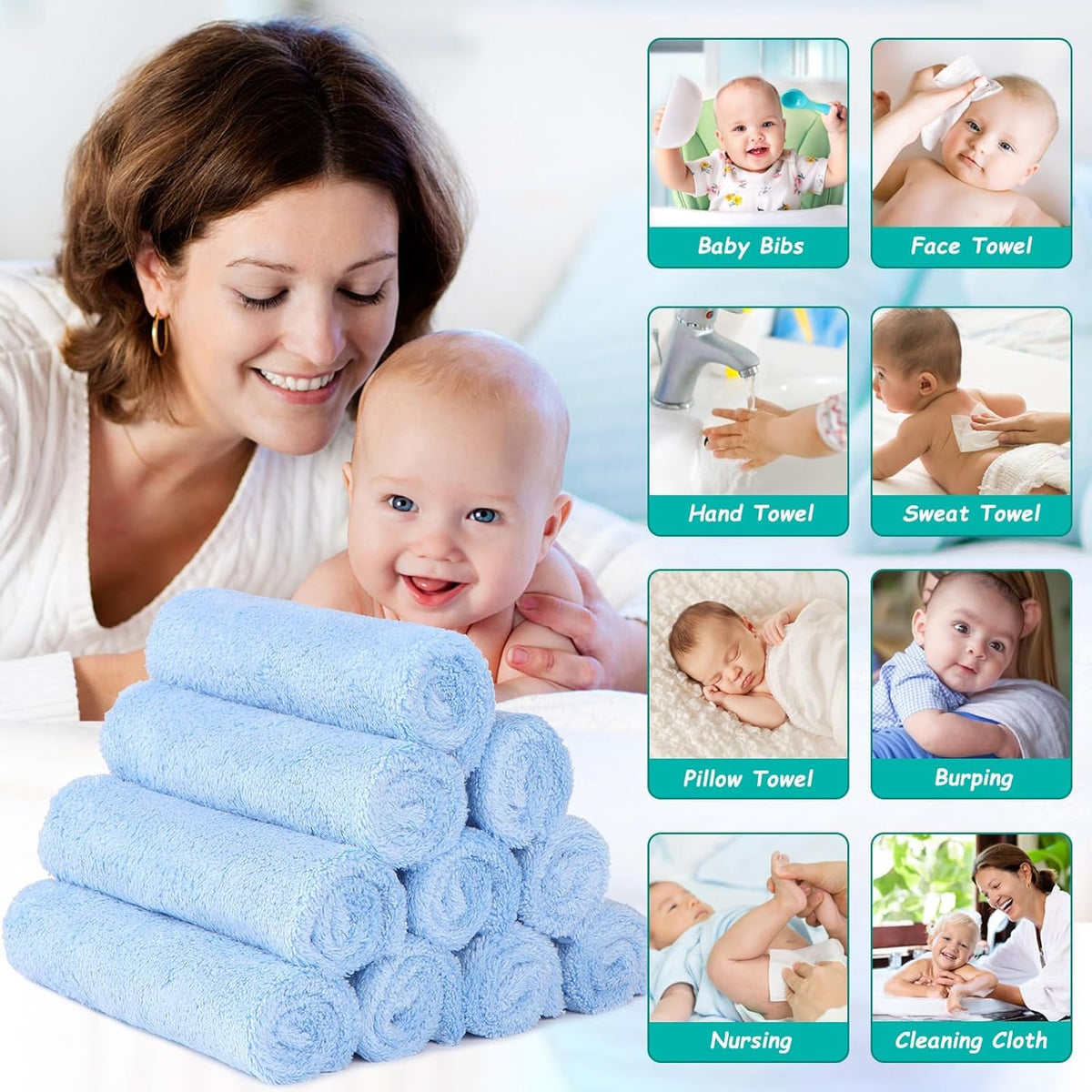 HOMEXCEL Baby Washcloths 24 Pack Microfiber Coral Fleece Soft Wash Cloths