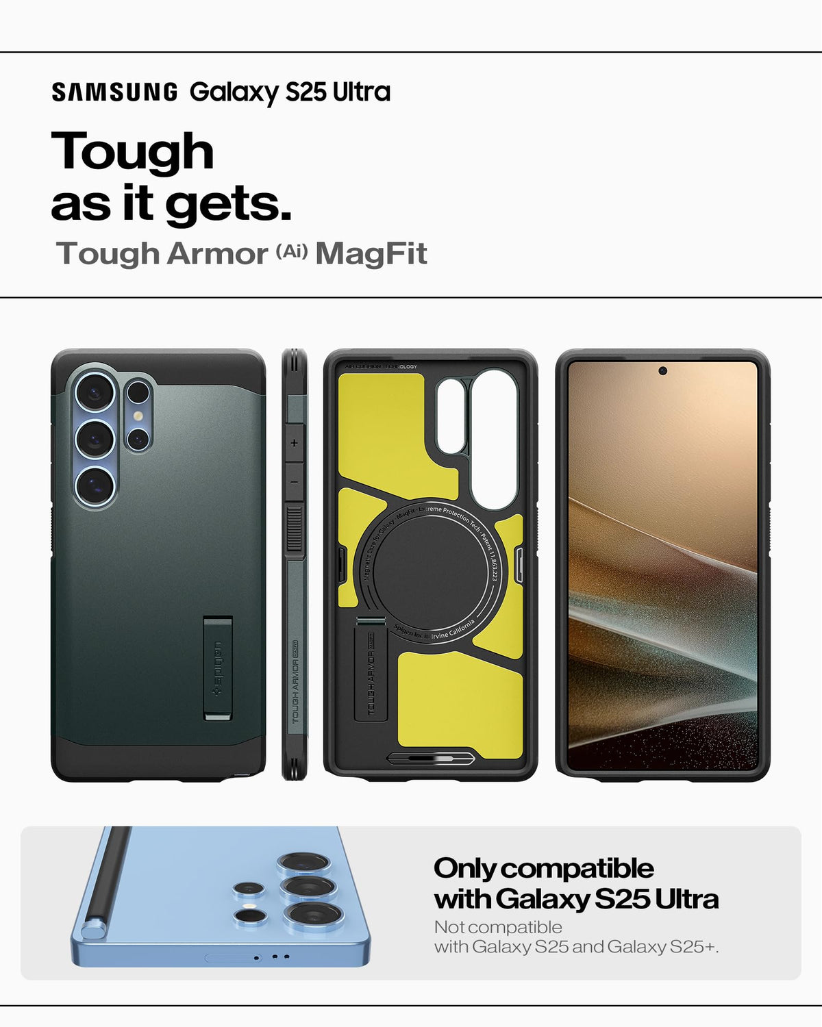 Spigen for Galaxy S26 Case, Tough Armor MagFit [Kickstand] [Compatible with MagSafe] [Military-Grade Protection] - Black