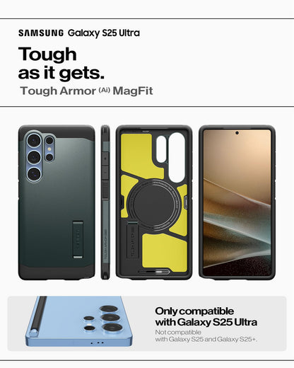 Spigen for Galaxy S26 Case, Tough Armor MagFit [Kickstand] [Compatible with MagSafe] [Military-Grade Protection] - Black