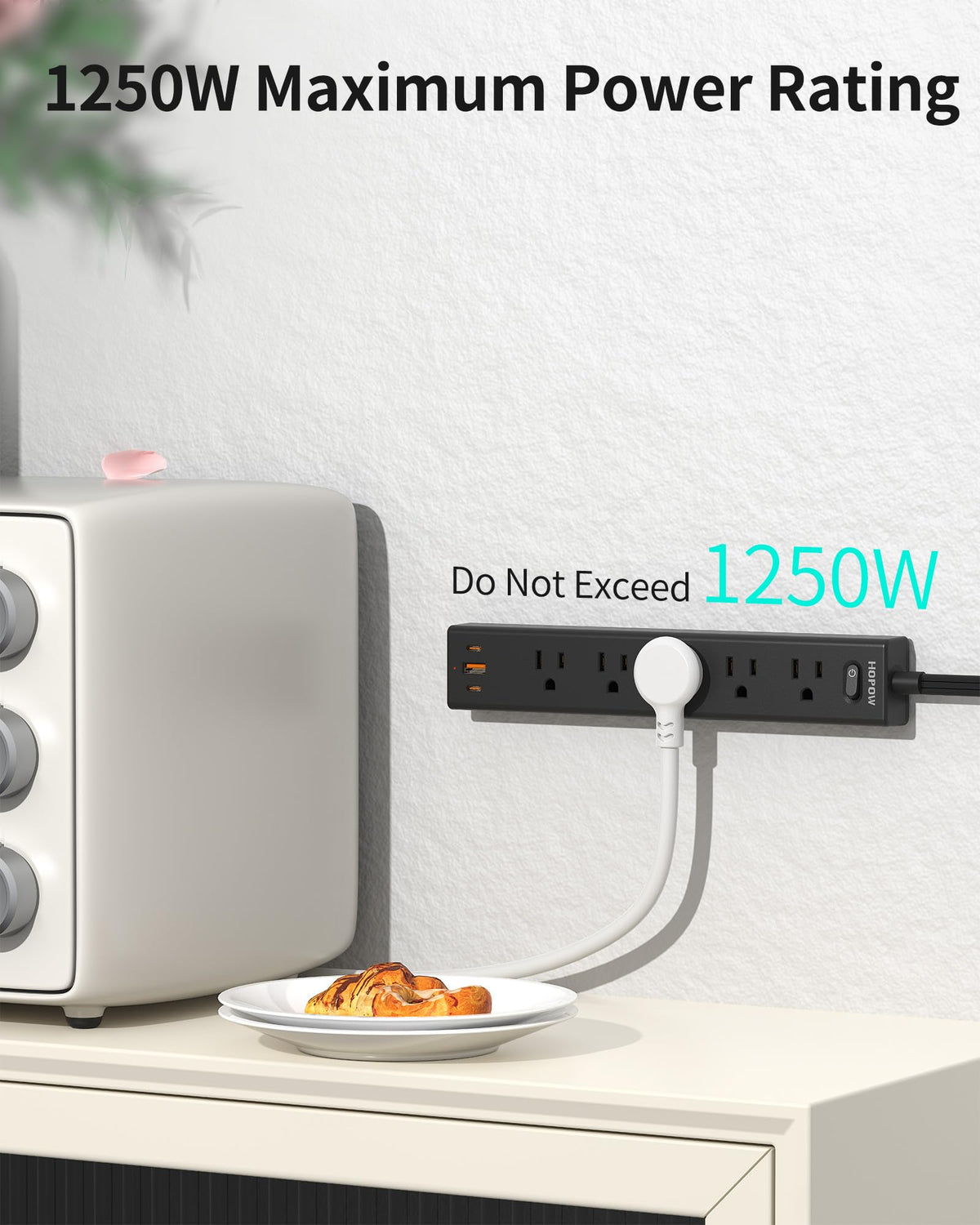 5 Outlets 2 Prong Power Strip with 3USB, 6FT Extension Cord for Old House