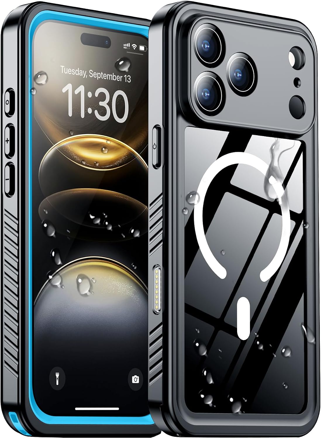 Temdan Compatible with iPhone 17 Pro Case,Waterproof Built-in Screen & Camera Protector IP68 Underwater Full Body 17FT Military Dropproof Shockproof Phone Case 6.3"-Blue/Clear
