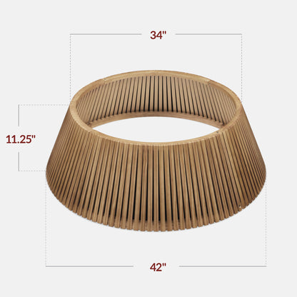 Best Choice Products 36in Christmas Tree Collar, Solid Wood Slatted Tree Skirt Holiday Accessory for Home - Walnut