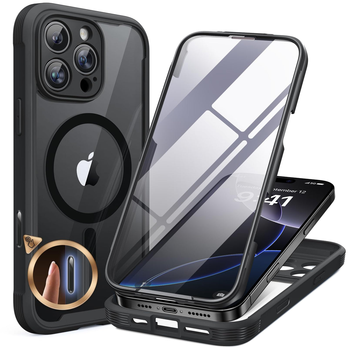 Miracase for iPhone 17e Case & iPhone 16e Case, Full-Body Phone with Built-in Glass Screen Protector, [Magnetic with MagSafe] Military Drop Proof 17 E/ 16 E Cover Bumper 6.1 inch, Black