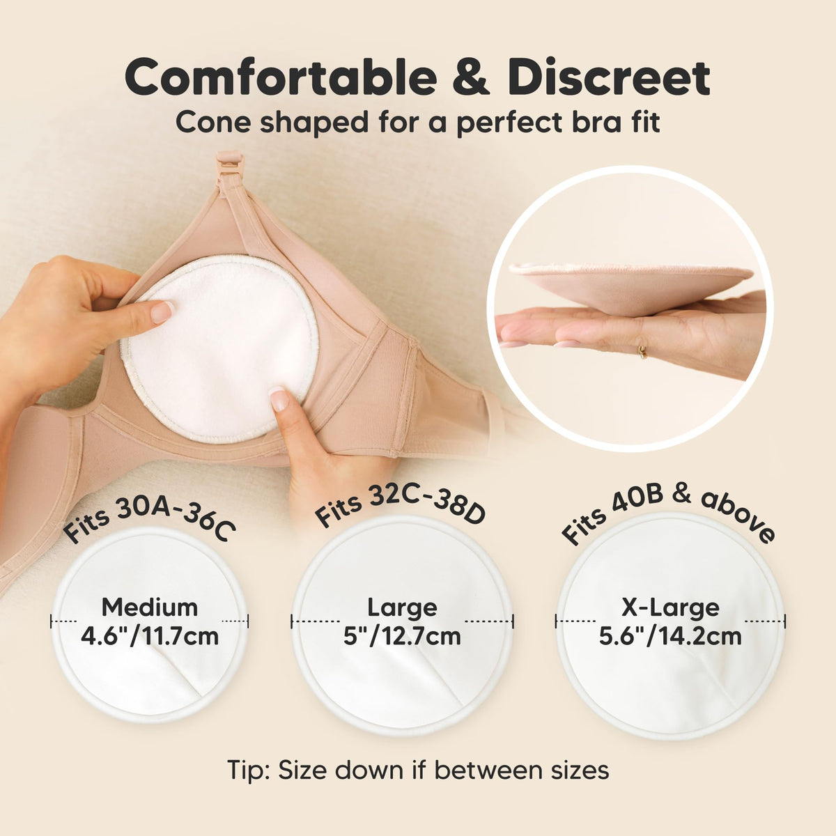 Organic Nursing Pads, 14 Washable Breast Pads,Wash Bag (Neutrals, XL 5.6")