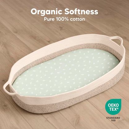 2pk Organic Baby Bassinet Sheets Boys, Girls, Fitted Sheet (Soft White)