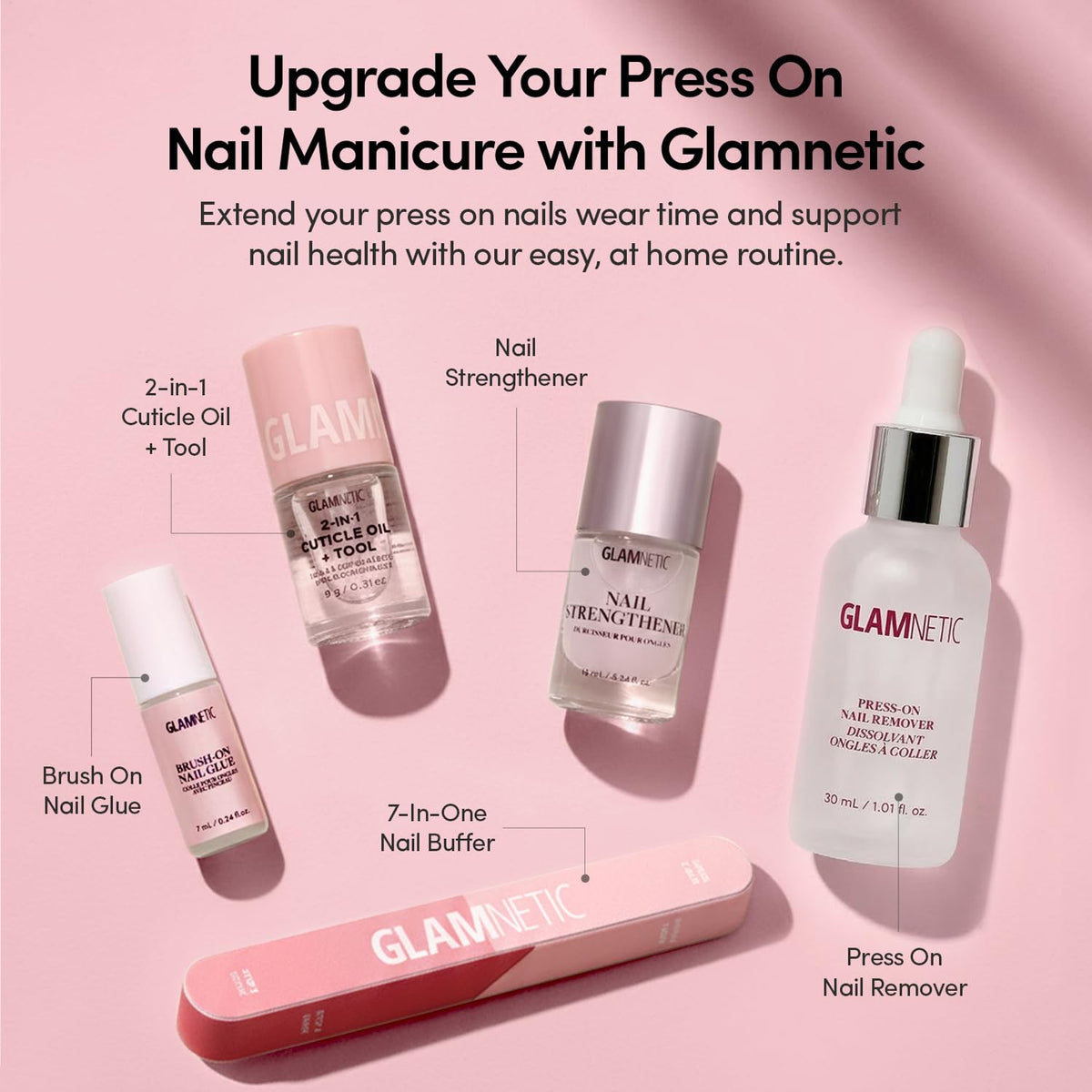 Glamnetic Press On Nails, Short Almond Glossy, Fake Nails 24pc Nail Kit