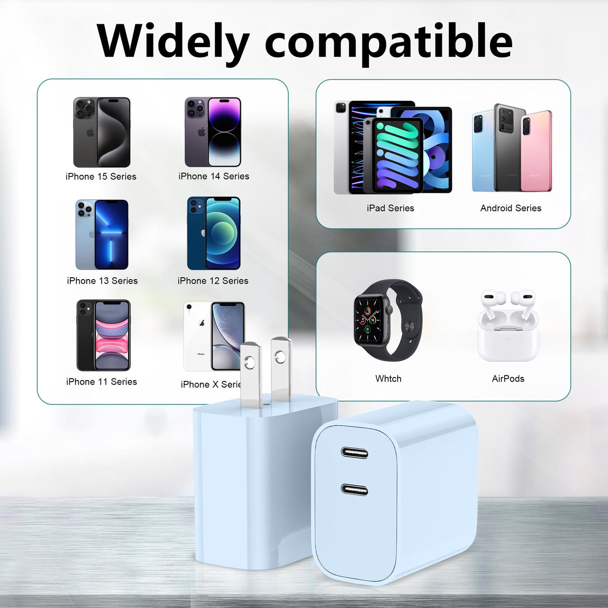 USB C Charger Block 3 Pack, Dual Port 20W Fast Wall Plug