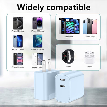 USB C Charger Block 3 Pack, Dual Port 20W Fast Wall Plug