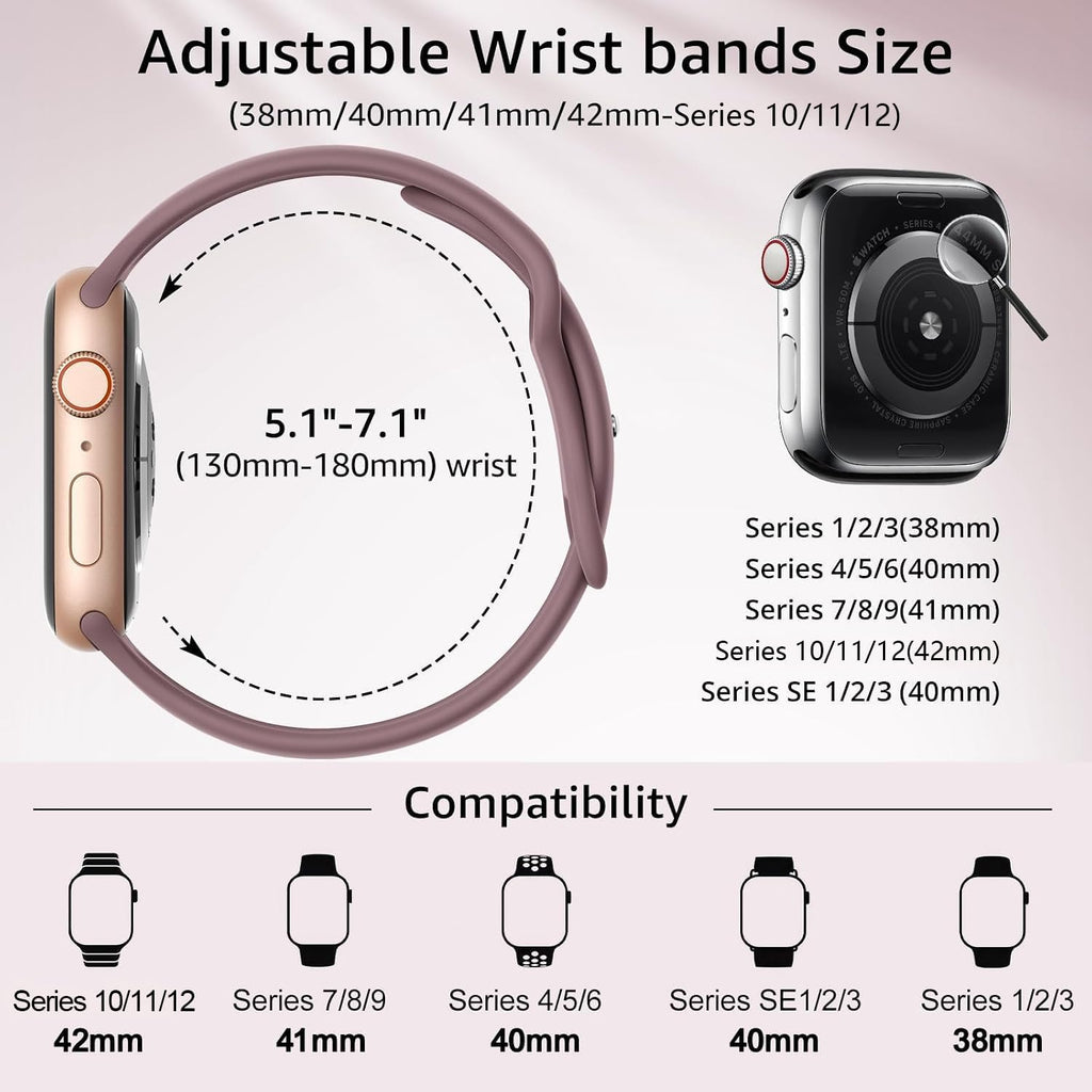 6 Pack Sport Silicone Bands Compatible with Apple Watch Band for Women Men