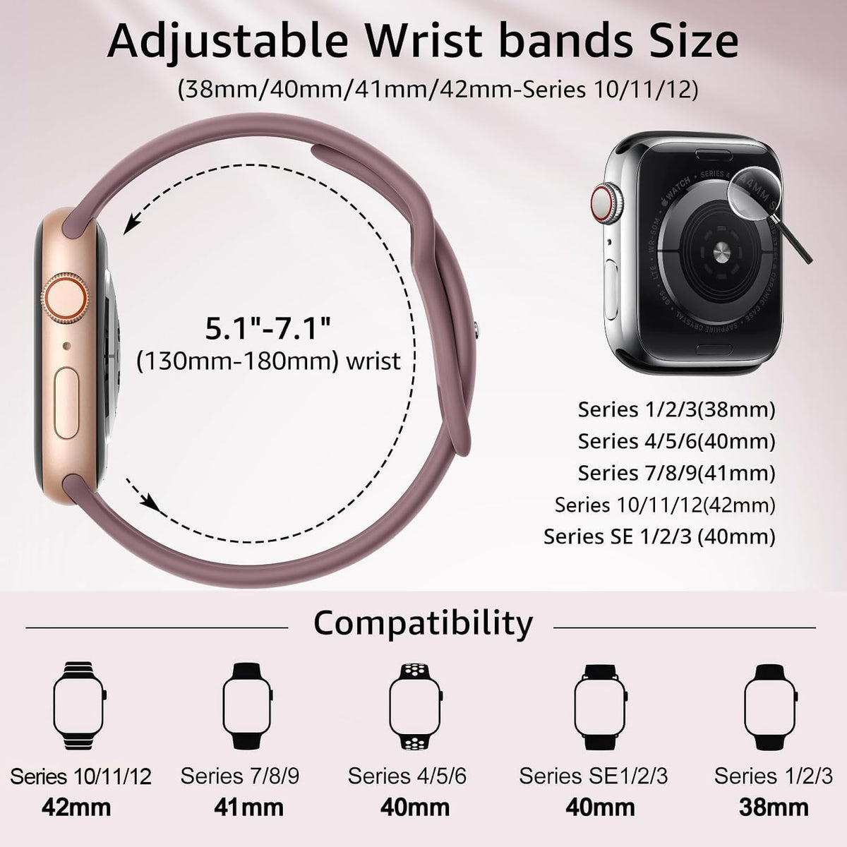 6 Pack Sport Silicone Bands Compatible with Apple Watch Band for Women Men