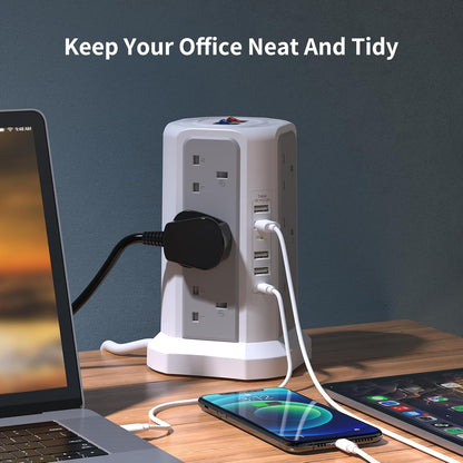 HAFINO Tower Extension Lead with USB Slots, PD18W USB C Fast Charger, 1.8M
