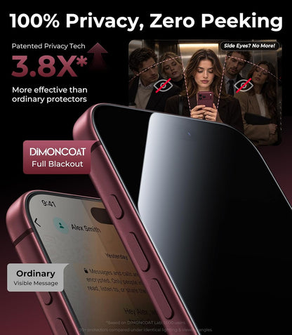 DIMONCOAT Top 9H++ 2 Pack for iPhone 17 Pro Privacy Screen Protector 6.3''