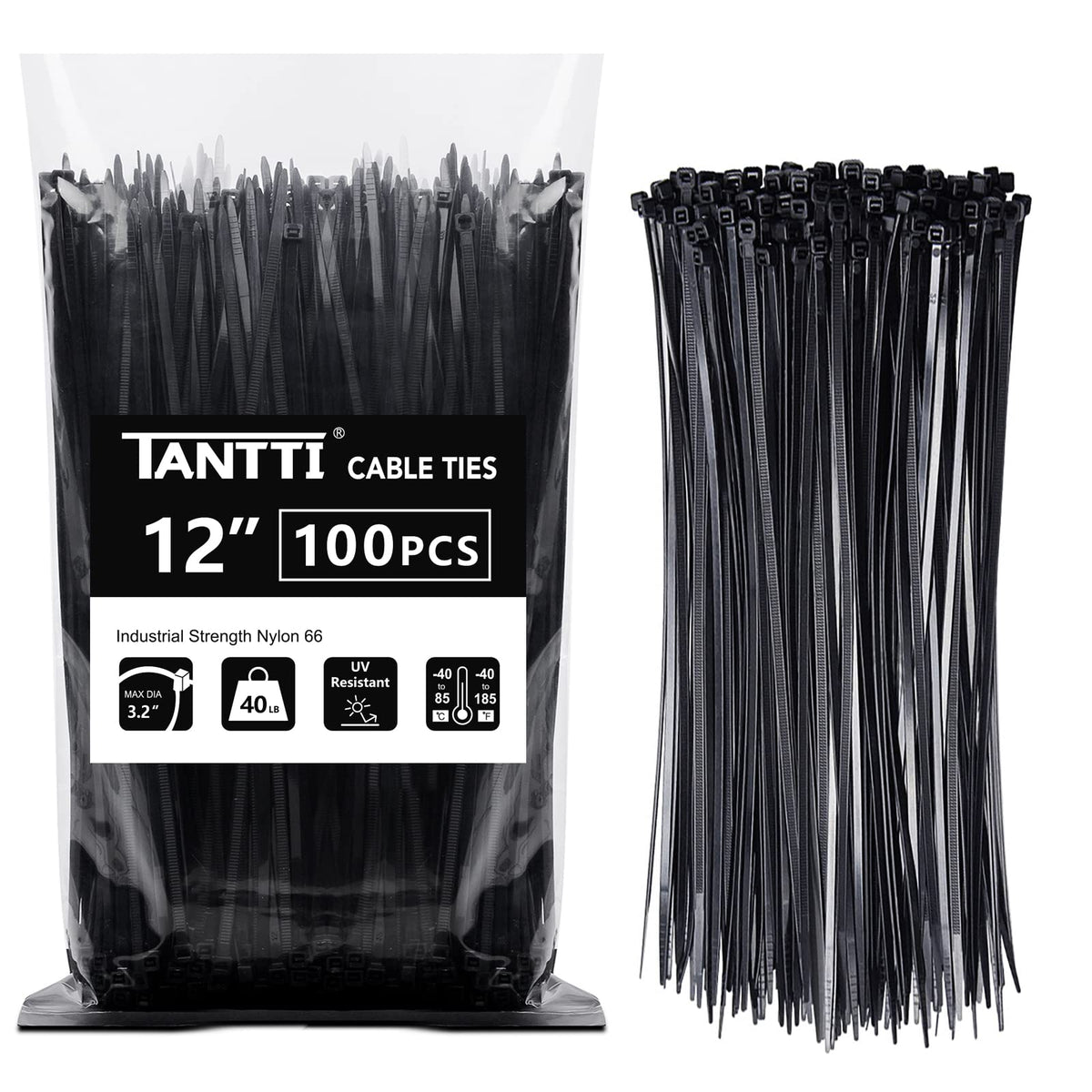 Zip Ties 4 inch (200 Pack), Small Zip Ties with 18 lb Tensile Strength, Black, by Tantti Supply
