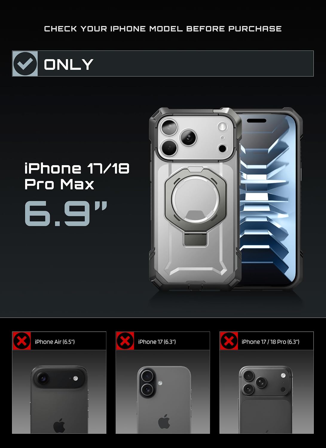 SUPCASE for iPhone 17 Case with Stand & Camera Control Button, Black