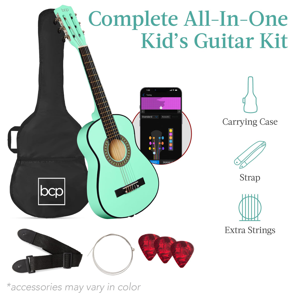 Best Choice Products 30in Kids Acoustic Guitar, All-in-One Beginner Starter Kit w/Strap, Case, Extra Strings, Rosette Inlay - Pink