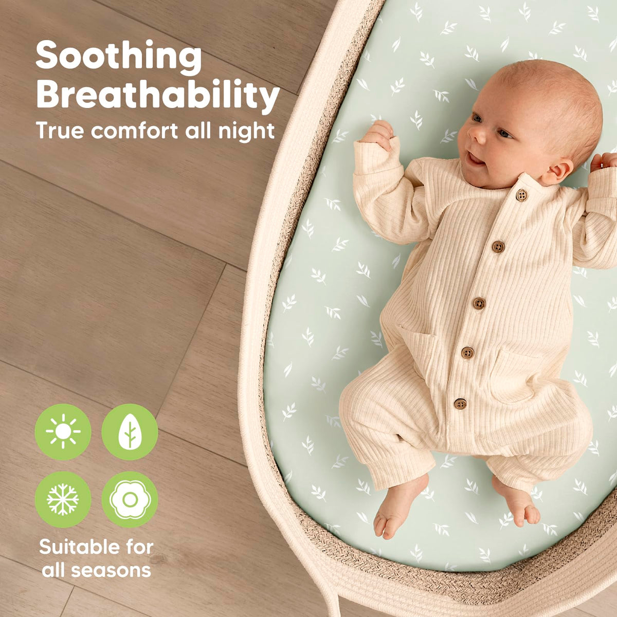 2pk Organic Baby Bassinet Sheets Boys, Girls, Fitted Sheet (Soft White)