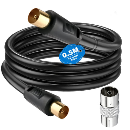 Ancable TV Aerial Cable with Coaxial Adapter 5M Black TV Ariel Lead