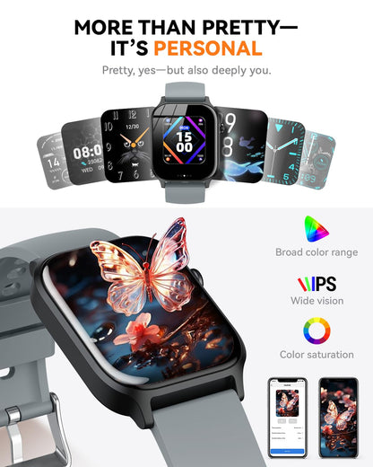 Smart Watch for Men Women- Answer/Make Call, 2024 IP68 Waterproof Fitness Tracker Watch with Sleep Step Counter Activity Smartwatch for Samsung Android iPhone iOS (Black-Blue, 1.83)