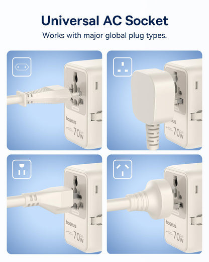Baseus 70W Universal Travel Adapter, 6-in-1 International Plug Adapter
