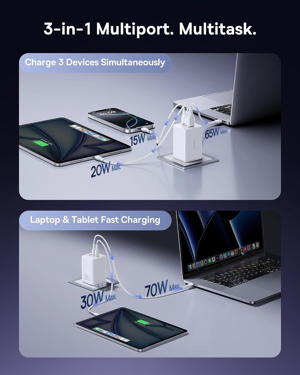Baseus 145W Power Bank 20,800mAh 100W USB C Charger Block