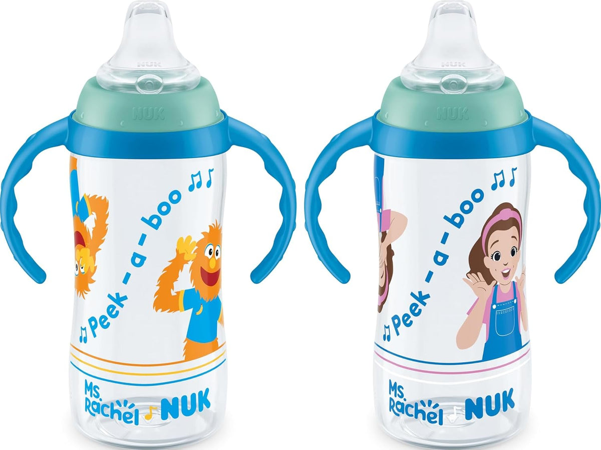 NUK Learner Cup, Ms. Rachel, 10 oz, 8+ Months, 2 pack – Soft Spout, Easy-Grip Handles, BPA Free, Spill Proof Transition Sippy Cup