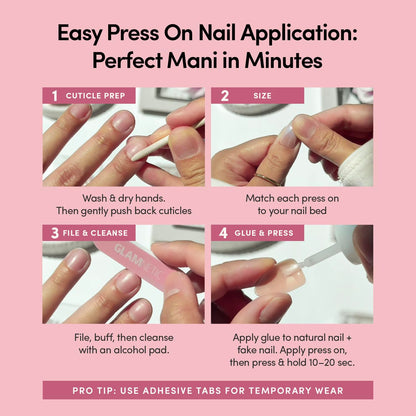 Glamnetic Press On Nails, Short Almond Glossy, Fake Nails 24pc Nail Kit