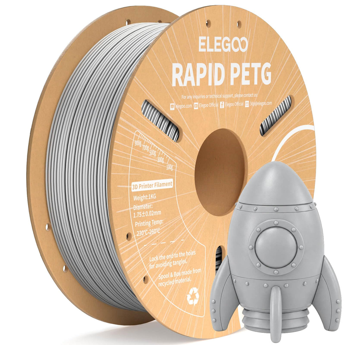 ELEGOO Rapid PETG 3D Printer Filament 1.75mm Black 1KG