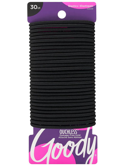 Goody Ouchless Elastic Hair Ties, 30 Ct, Black, 4MM Rubber Bands, Pain-Free