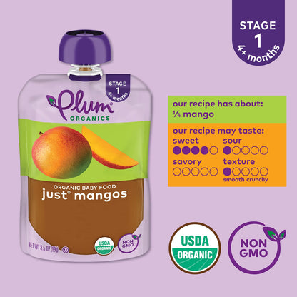 Plum Organics Stage 1 Organic Baby Food Pouch - Just Mangos, 12 Pack