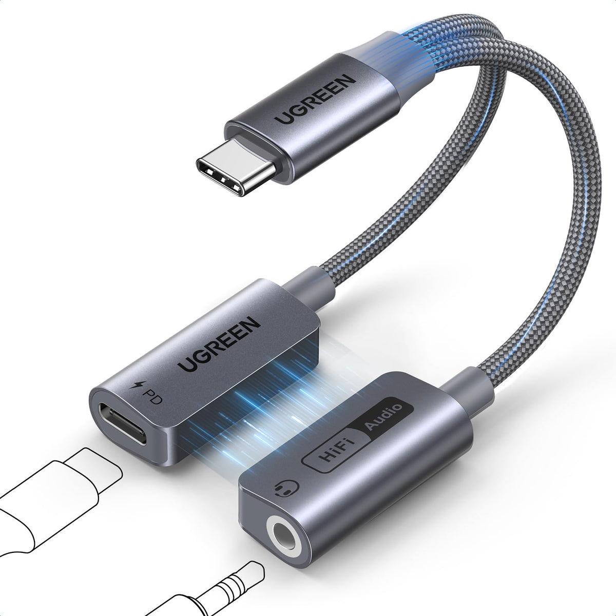 UGREEN Magnetic 2 in 1 USB C to 3.5mm Audio Adapter and Charger, Black