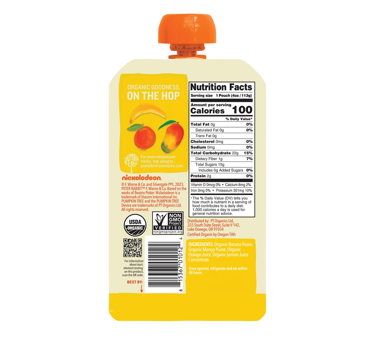 Pumpkin Tree Peter Rabbit Organics, Banana, Mango, and Kale, 4 Squeeze Pouch, Mango, Broccoli & Kale, 4.4 Ounce (Pack of 10)