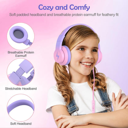 Candy Bila Wired Kids Headphones for School, Over-Ear for Boys Girls