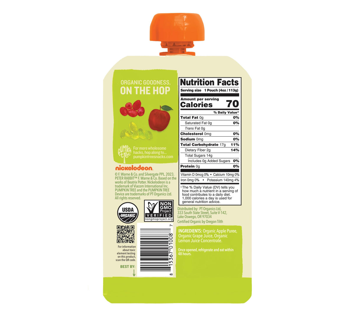 Pumpkin Tree Peter Rabbit Organics, Banana, Mango, and Kale, 4 Squeeze Pouch, Mango, Broccoli & Kale, 4.4 Ounce (Pack of 10)