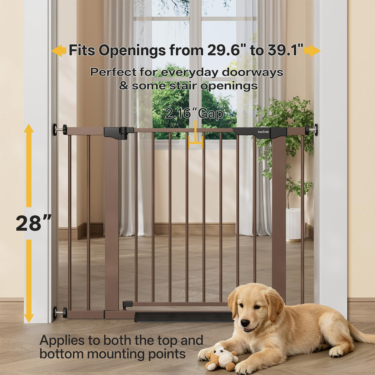 InnoTruth 27-36.6 in Wide Baby Gate for Stairs and Doorways, Black
