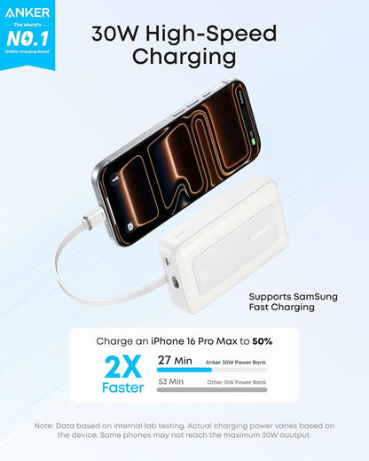 Anker Power Bank,10,000mAh 30W with USB-C Travel Essential Portable Charger