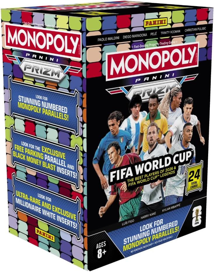 2026 Panini Prizm Monopoly World Cup Soccer Blaster Box | 6 Packs | Millionaire White Inserts | Free Parking Parallels
