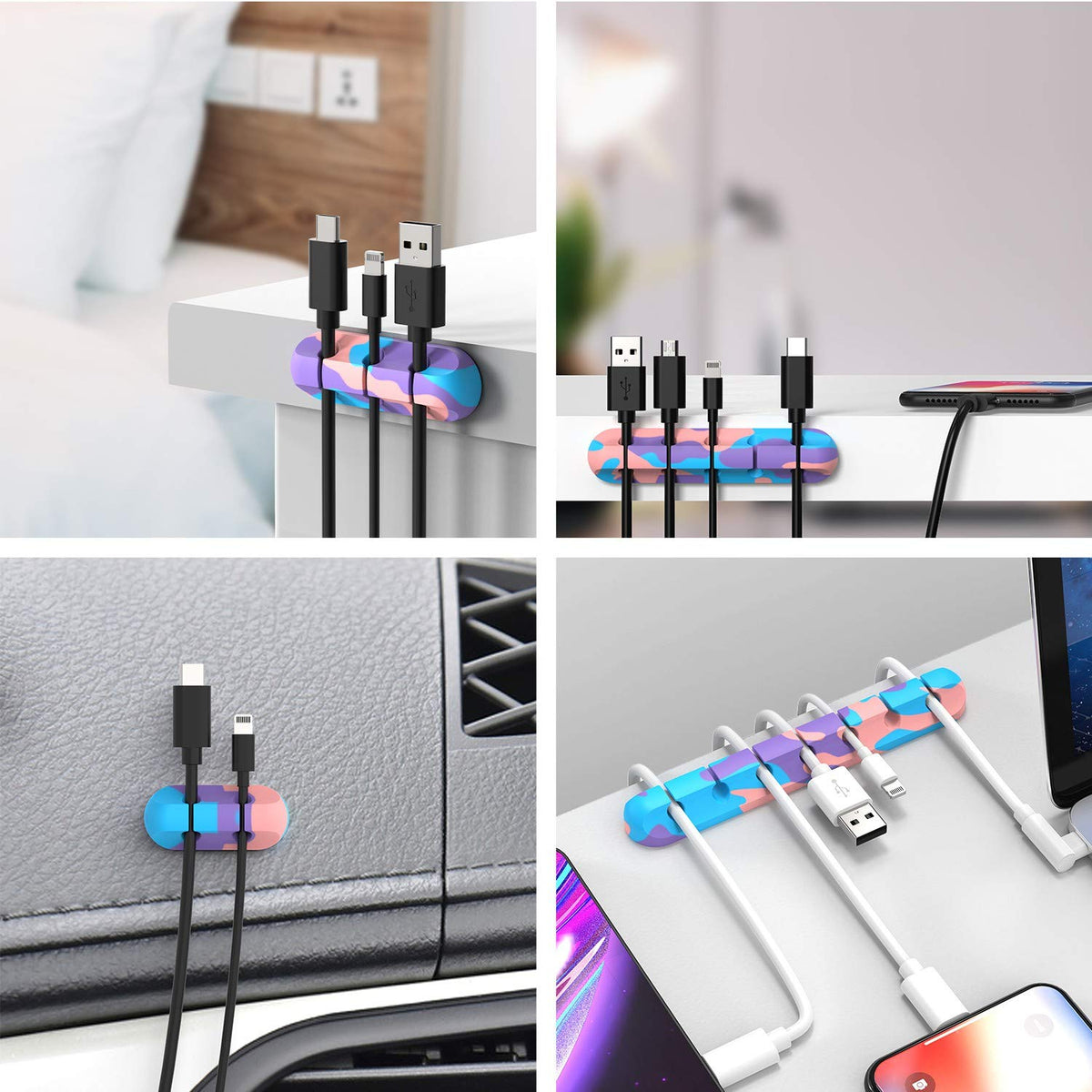 Cord Organizer for Desk, White Cable Organizer Cable Clips 2 Pack