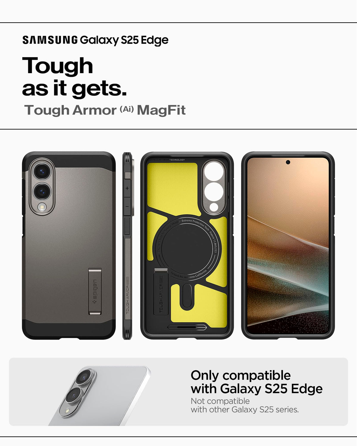 Spigen for Galaxy S26 Case, Tough Armor MagFit [Kickstand] [Compatible with MagSafe] [Military-Grade Protection] - Black