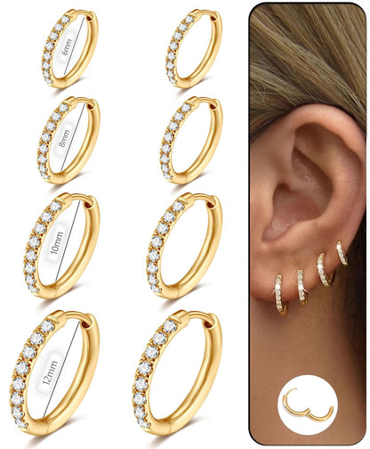 CZ Huggie Hoop Earrings, Stainless Steel Small Hoop Earrings