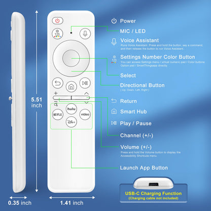 Replacement for Samsung TV Remote, for All 2018-2024 Samsung Remote Control for Smart TV with Voice Control. No Solarcell. 2-Year Warranty.