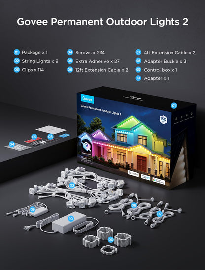 Govee Permanent Outdoor Lights 2, 100ft RGBIC Outdoor Lights with 100 Modes