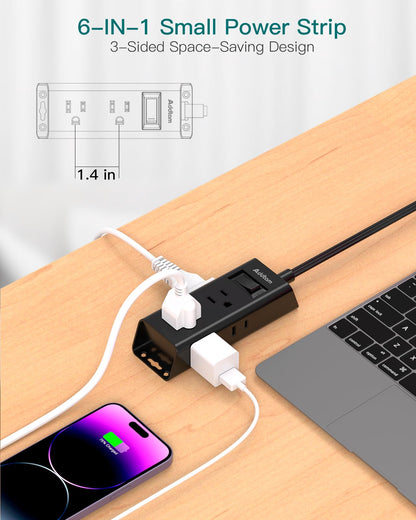 Addtam Flat Plug Extension Cord with 6 Outlet Extender for Cruise Travel