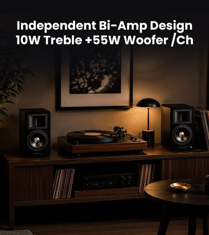 Edifier Airpulse A200T Powered Bookshelf Speakers, 130W RMS, Walnut
