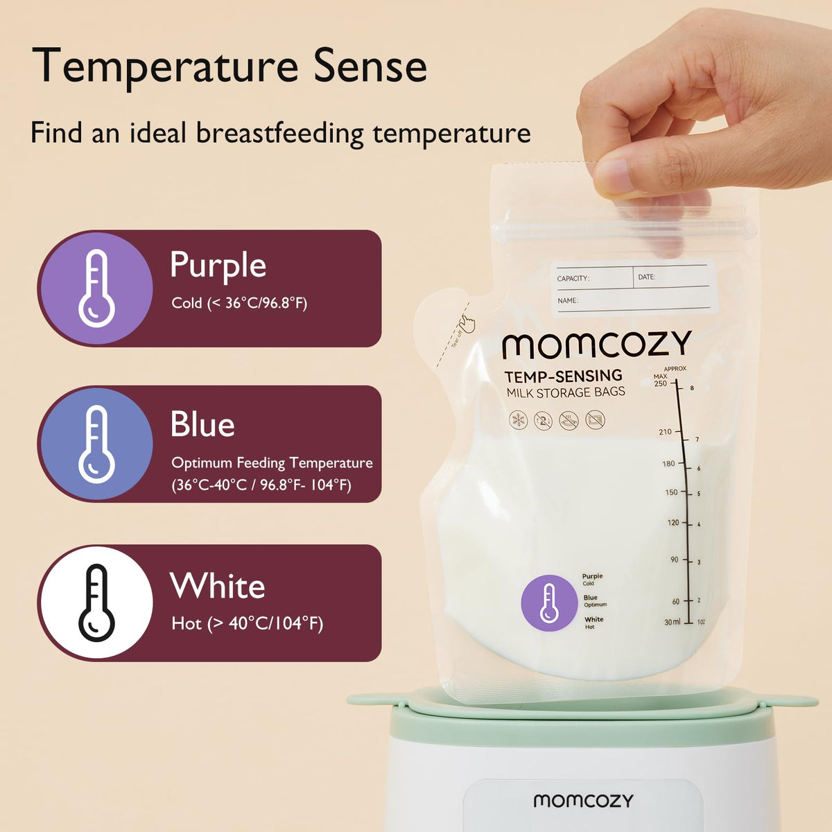 Momcozy Breastmilk Storing Bags, Temp-Sensing Breastfeeding, 6oz 120pcs