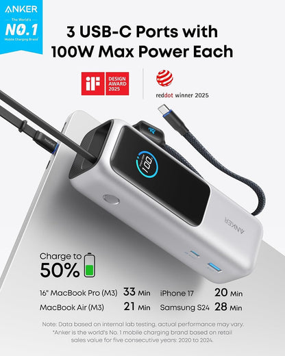 Anker Laptop Power Bank, 25,000mAh Travel Essential with 165W Total Output