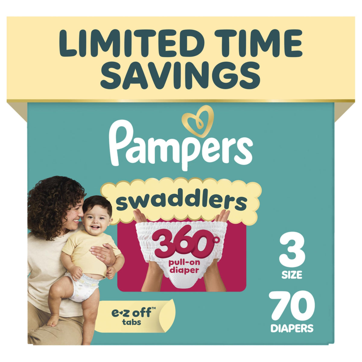 Pampers Diapers - Swaddlers 360° - Size 5, 116 Count, up to 100% Leakproof Comfy Dry Fit, Designed for Easy Changes, Pull On Baby Diaper
