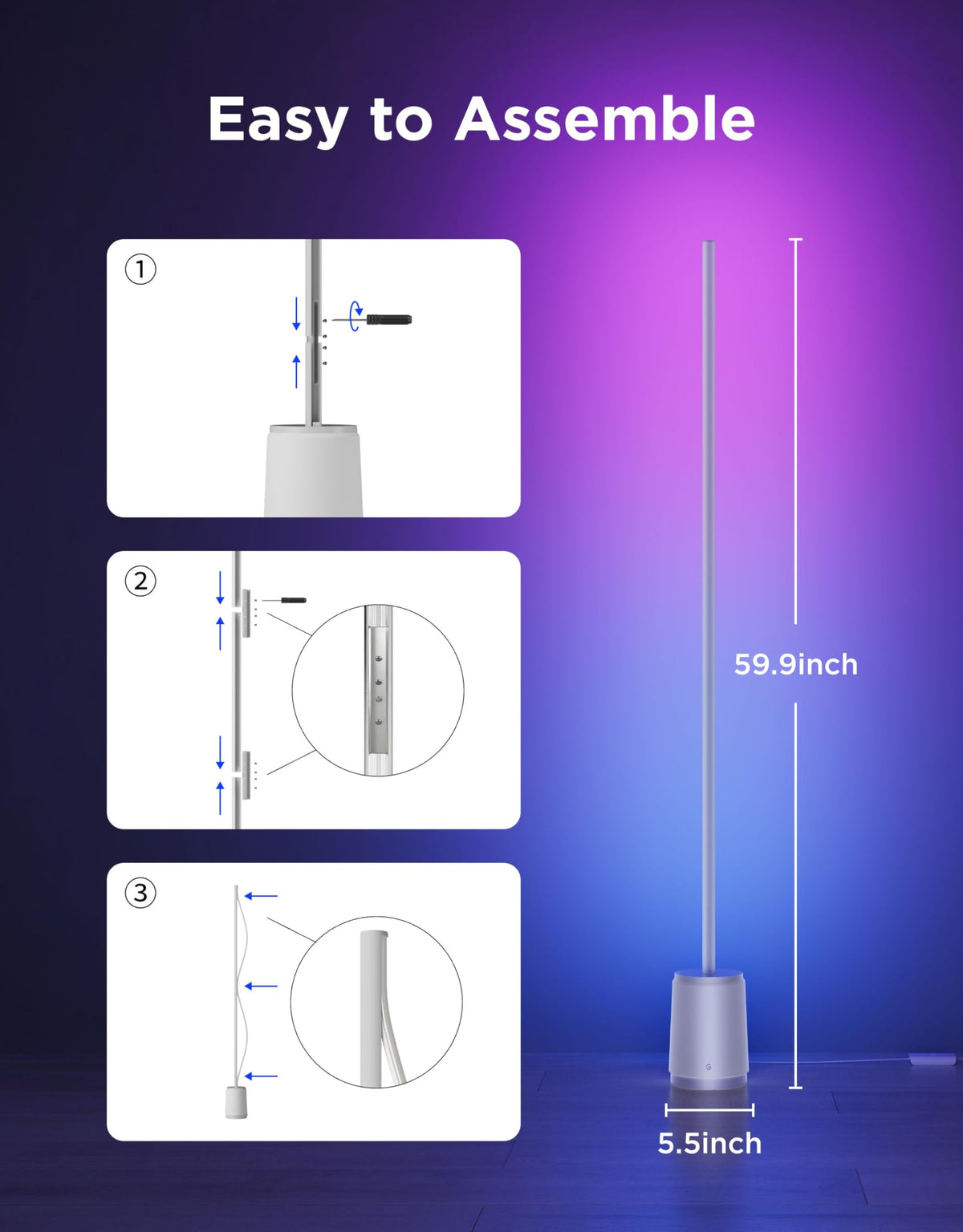 Govee Floor Lamp 3 Lite, Smart RGBIC LED Corner Lamp for Living Room
