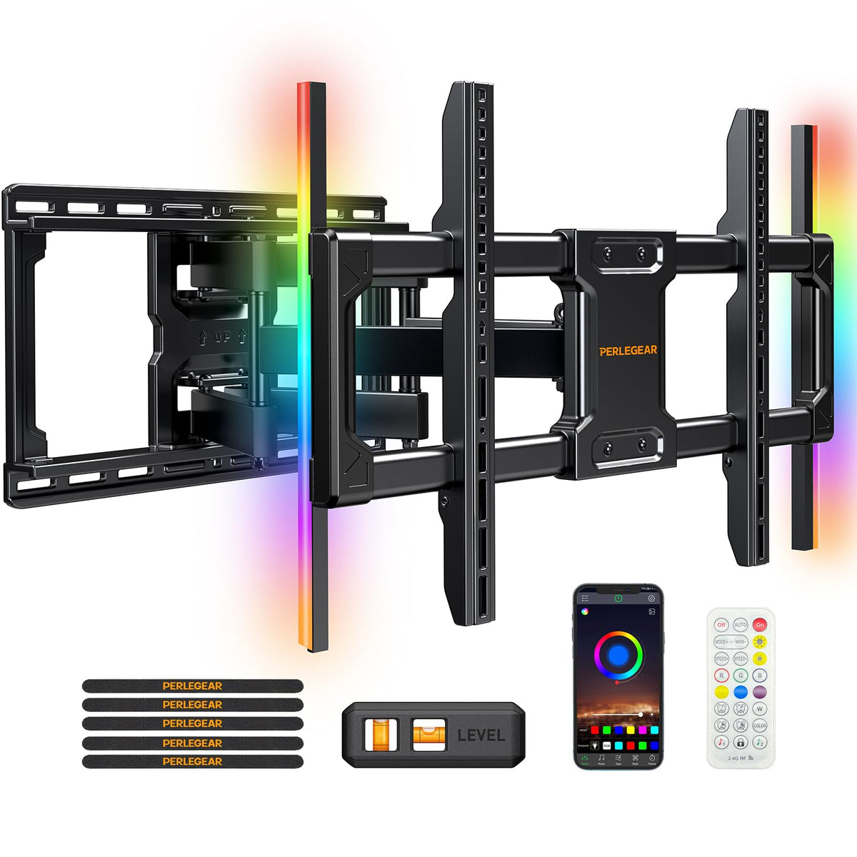 Perlegear Full Motion TV Wall Mount with Power Strip for 60–120 Inch TVs